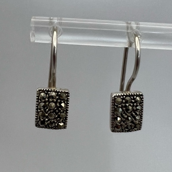 Genevieve & Grace Sterling Silver & Marcasite Rectangular Drop Earrings – New - Picture 7 of 16